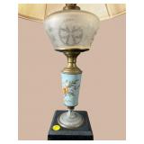 VICTORIAN REVERSE PAINTED AND ETCHED LAMP