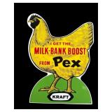 1950S KRAFT PEX EMBOSSED TIN DIE-CUT FEED SIGN