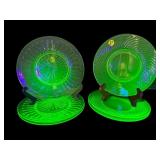 6 PC GREEN DEPRESSION URANIUM SALAD PLATES