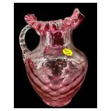 LARGE FENTON CRANBERRY DIAMOND QUILTED PITCHER