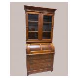 WALNUT VICTORIAN CYLINDER ROLL SECRETARY