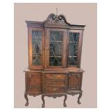 MAHOGANY HEAVY CARVED CHIPPENDALE CHINA CLOSET