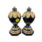 PR OF DECORATIVE RESIN BLACK AND GOLD FINIALS