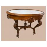 LARGE WALNUT MARBLE FRAME TOP TABLE