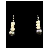 DESIGNER IMPERIAL STERLING PEARL DANGLE EARRINGS;