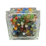 LARGE LOT MARBLES IN GLASS CONTAINER