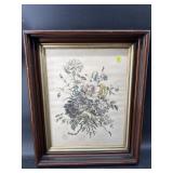 WALNUT EBONIZED SHADOW BOX FRAMED FLORAL HAND
