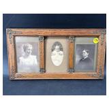 ANTIQUE 3 PICTURE OAK AND BRASS