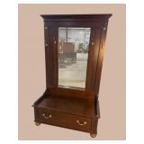 LANE CHERRY FINISH HALL SEAT WITH BEVELED MIRROR
