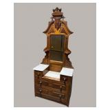 WALNUT VICTORIAN MARBLE TOP DROP CENTER DRESSER