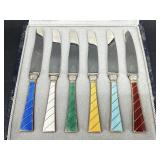 LOT OF 6 DENMARK STERLING BAND ENAMELED KNIVES