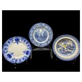 3 PC LOT BLUE AND WHITE PLATES
