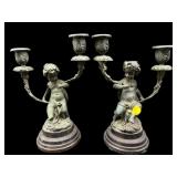 2 MAITLAND SMITH BRONZE CHERUB CANDLE HOLDERS