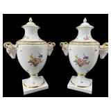 2 Fï¿½RSTENBERG RAMS HEAD FLORAL PORCELAIN URNS