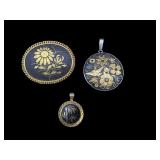 3 PC LOT OF GOLD TONE ETCHED FLORAL COSTUME