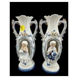 PR OF VICTORIAN STYLE BLUE AND WHITE PORCELAIN