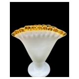 VINTAGE FENTON AMBER CREST FAN VASE