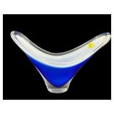 ORREFORS COBALT BLUE CASED GLASS ABSTRACT BOWL