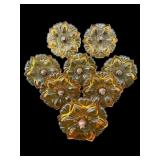 LOT OF 8 AMBER GLASS FLOWER CURTAIN TIE BACKS