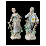 PR OF BISQUE COLONIAL COUPLE FIGURINES, AS IS