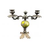ORNATE 2 LIGHT WOOD AND CAST IRON CANDLEHOLDER