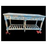 DISTRESS PAINTED TURNED LEG KITCHEN ISLAND