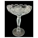 LARGE ETCHED CUT CRYSTAL COMPOTE