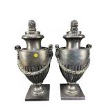 PR OF LARGE PLASTER COVERED URNS