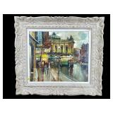 RAINY PARISIAN STREET SCENE OIL ON CANVAS