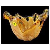 ITALIAN MURANO STYLE AMBER ART GLASS BOWL