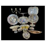 LARGE LOT OF ORNATE SILVERPLATE CANDLESTICKS,