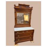 WALNUT MARBLE TOP VICTORIAN DRESSER