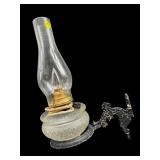 CAST IRON HOLDER WITH CONVERTED OIL LAMP
