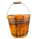 ANTIQUE WOODEN BUCKET WITH BELL HANDLE