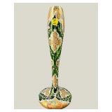 TALL ANTIQUE BOHEMIAN HAND PAINTED GREEN FLOWER