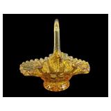 SMALL FENTON THUMBPRINT AMBER RUFFLED BASKET