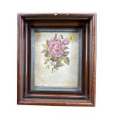 WALNUT SHADOWBOX HAND COLORED FLORAL PRINT
