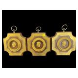3 PC LOT OF ORNATE GOLD WOODEN FACE WALL HANGINGS