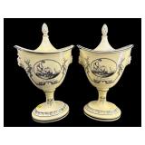 2 MOTTAHEDEH BLACK AND YELLOW CHESTNUT URNS WITH