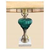 EMERALD GREEN AND MARBLE BASE TABLE LAMP