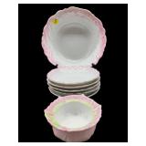 7 PC LOT EARLY PINK AND WHITE PORCELAIN