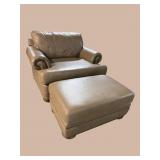 ENGLAND FURNITURE LEATHER OVERSIZED CHAIR AND
