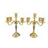 2 GOLD PLATED 5 LIGHT CANDELABRAS
