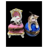 LIMOGES FRANCE PEINT MAIN CAT TRINKET BOXES