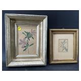 PR OF SMALL FLORAL LITHOGRAPH IN GOLD FRAME