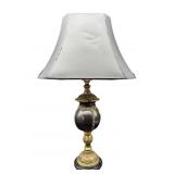 LARGE ORNATE BLACK AND GOLD TABLE LAMP WITH SHADE