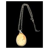 DESIGNER AMEDEO SHELL CARVED CAMEO NECKLACE;