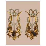 2 LARGE ORNATE LYRE SINGLE LIGHT WALL HANGERS
