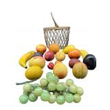 BASKET OF STONE FRUIT GLASS GRAPES