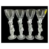 SET OF 4 BACCHUS FROSTED FIGURAL NUDE CORDIAL
